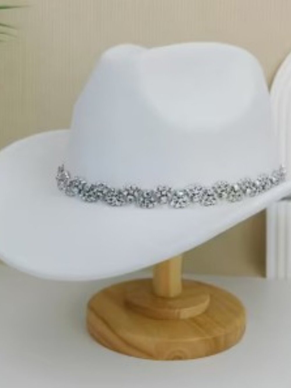 A760-White Felt Rhinestone Fan Band Cowgirl-Cowboy Hat
